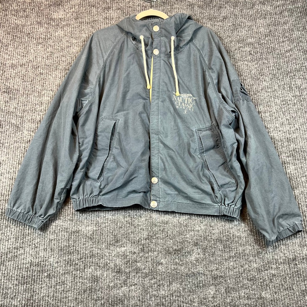 Nautica Windbreaker Jacket Nylon Grey-Blue Nautical Classic Marine Sailing L